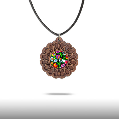 Halskette Mandala "Unendlichkeit" klein aus Holz mit Glasstein - Nanino Design Onlineshop -