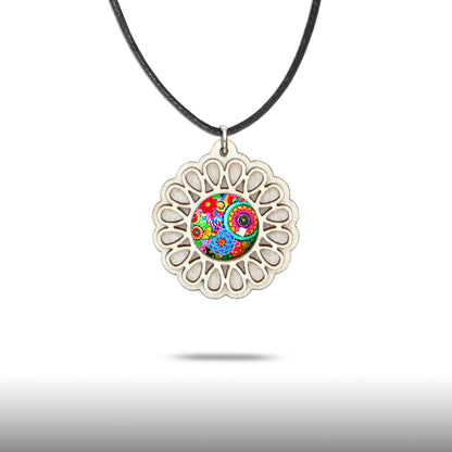 Halskette Mandala "Unendlichkeit" klein aus Holz mit Glasstein - Nanino Design Onlineshop -
