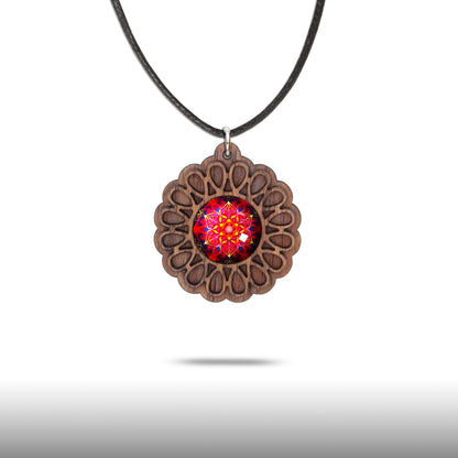 Halskette Mandala "Unendlichkeit" klein aus Holz mit Glasstein - Nanino Design Onlineshop -