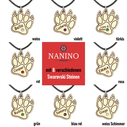 Halskette "Pfote mit Kralle" personalisiert, Glitzerstein - Nanino Design Onlineshop -