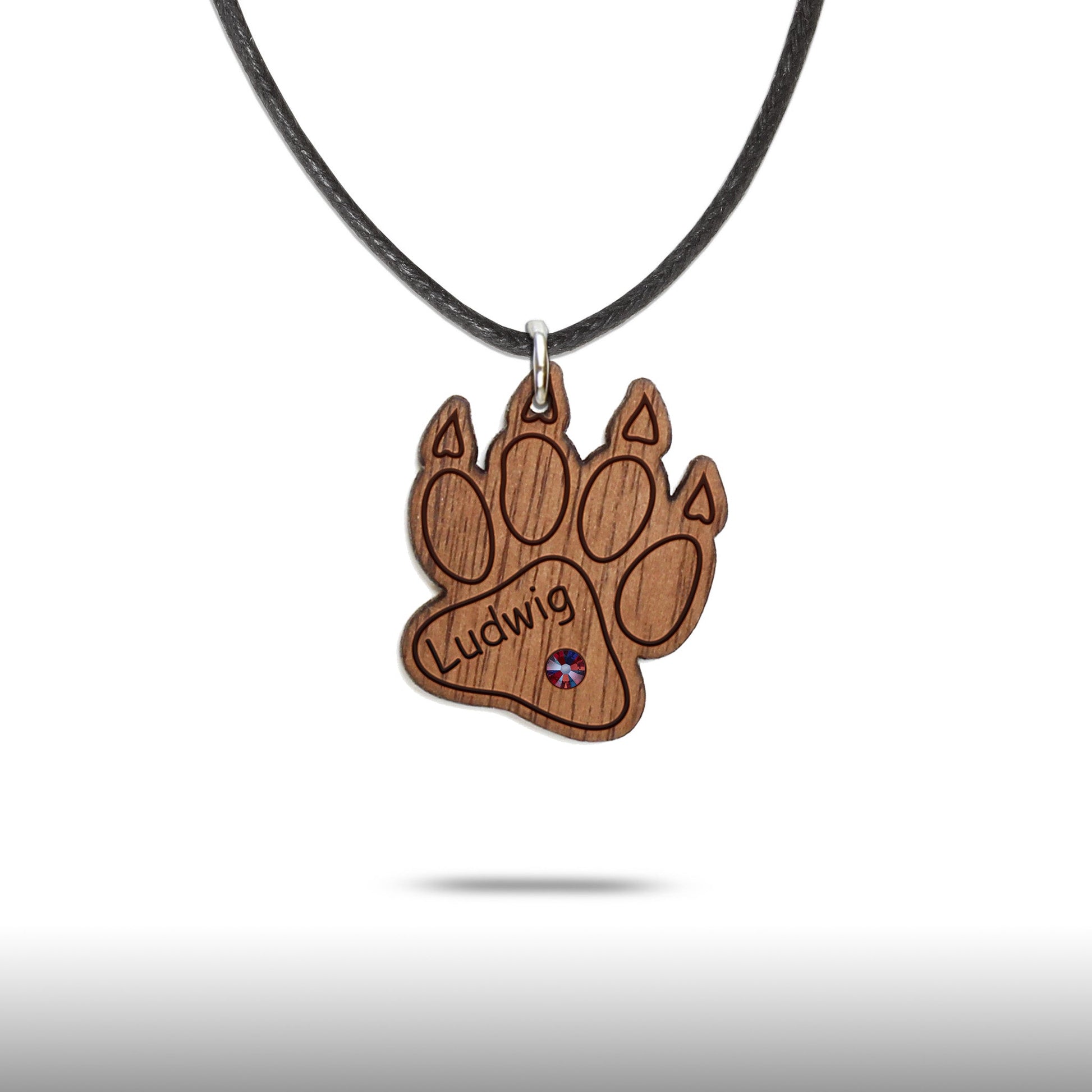 Halskette "Pfote mit Kralle" personalisiert, Glitzerstein - Nanino Design Onlineshop -