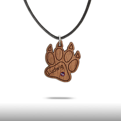 Halskette "Pfote mit Kralle" personalisiert, Glitzerstein - Nanino Design Onlineshop -