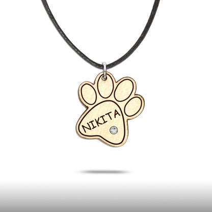 Halskette "Pfote ohne Kralle" personalisiert, Glitzerstein - Nanino Design Onlineshop -