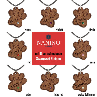 Halskette "Pfote ohne Kralle" personalisiert, Glitzerstein - Nanino Design Onlineshop -