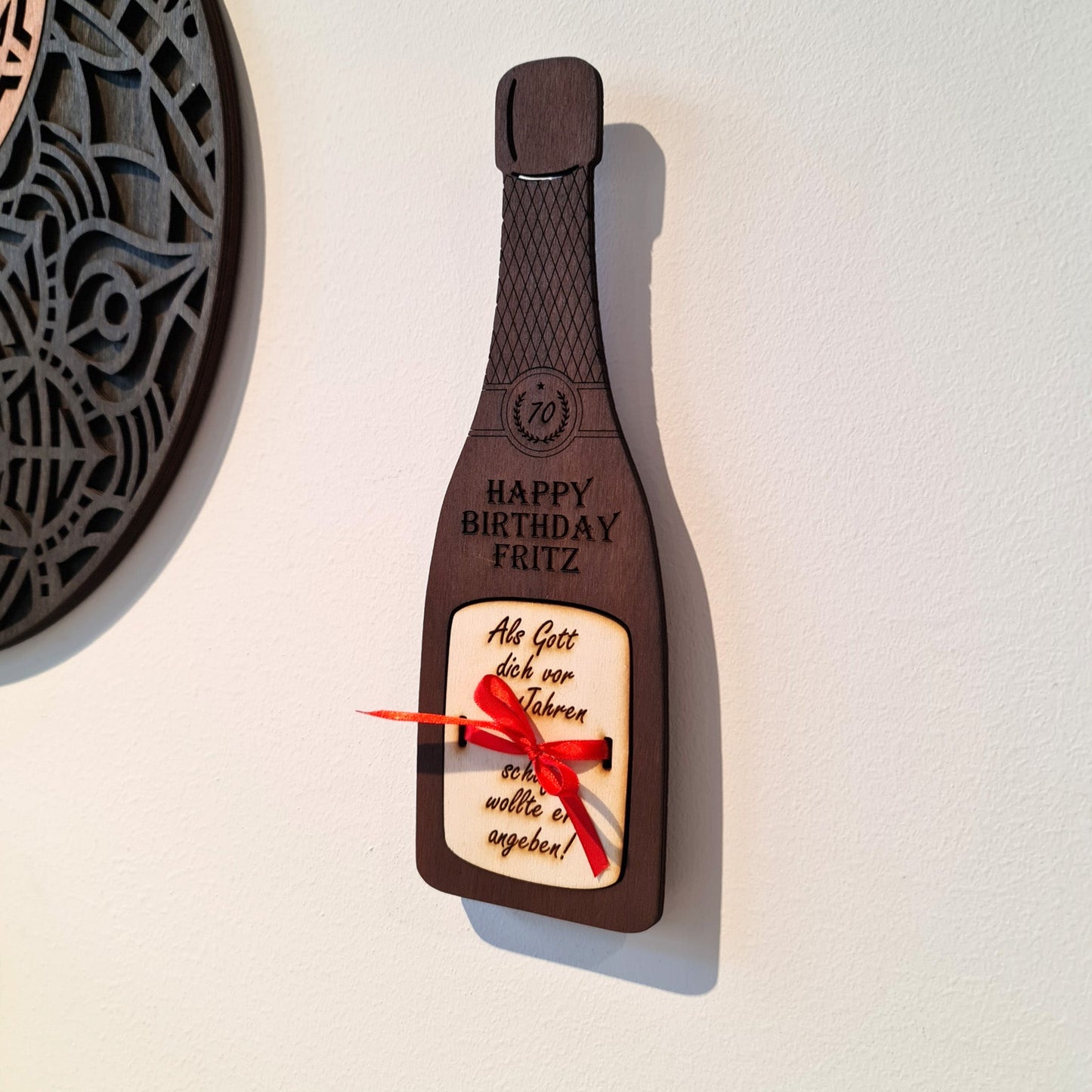 personalisierte Flasche "Geburtstag" aus Holz mit Geldfach | Wandbild | Geldgeschenk - Nanino Design Onlineshop -