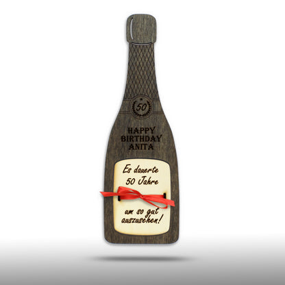 personalisierte Flasche "Geburtstag" aus Holz mit Geldfach | Wandbild | Geldgeschenk - Nanino Design Onlineshop -