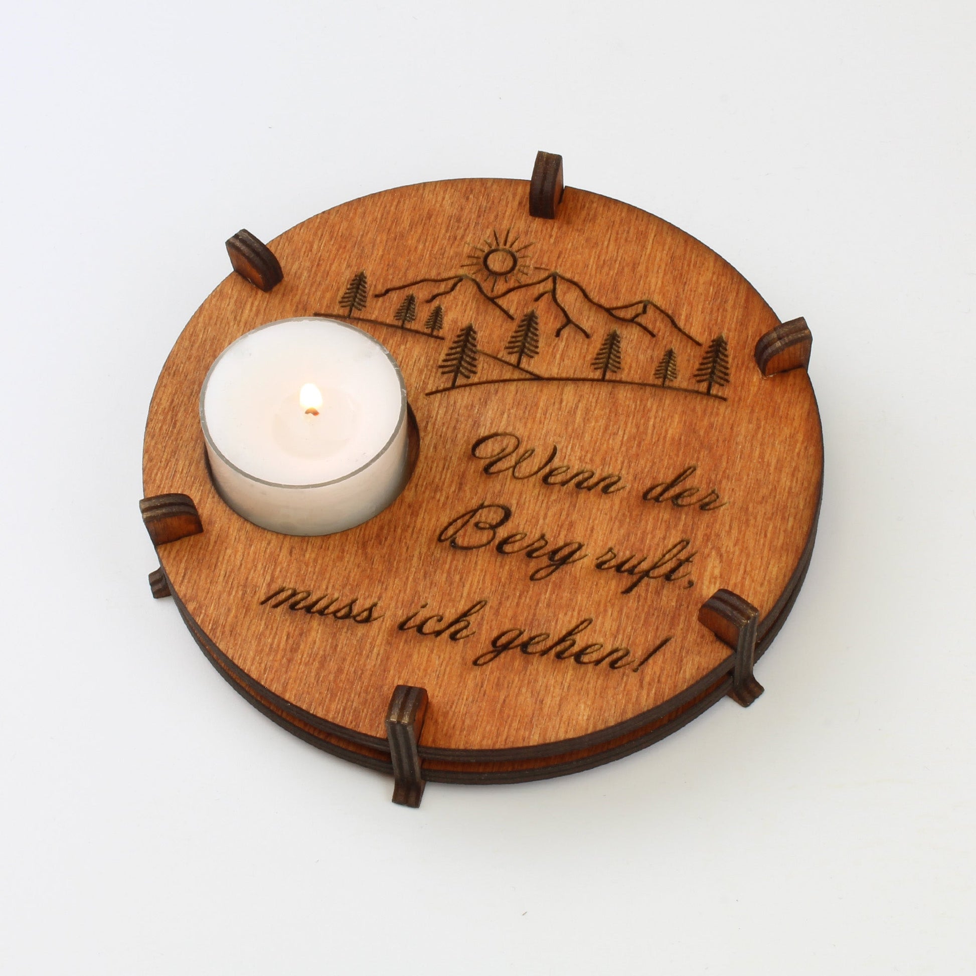 Teelichthalter Spruch "Berg ruft", Holz - Nanino Design Onlineshop -