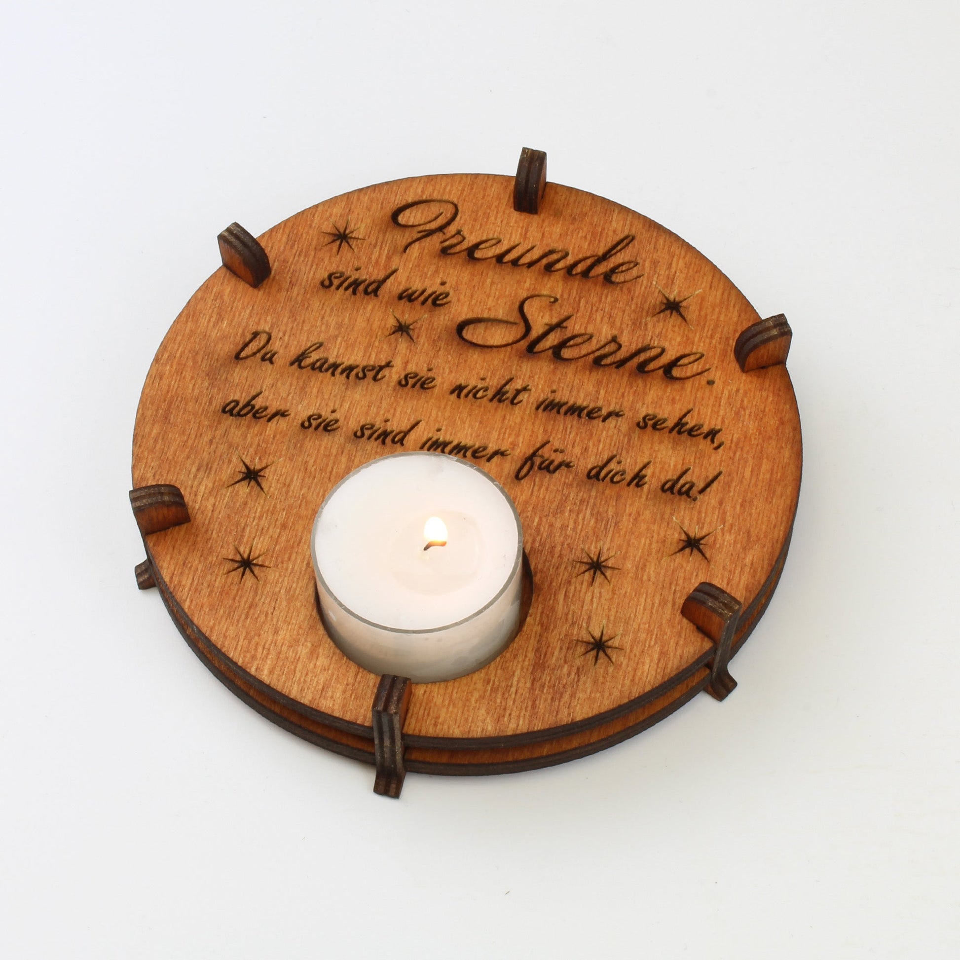 Teelichthalter Spruch "Freunde", Holz - Nanino Design Onlineshop -