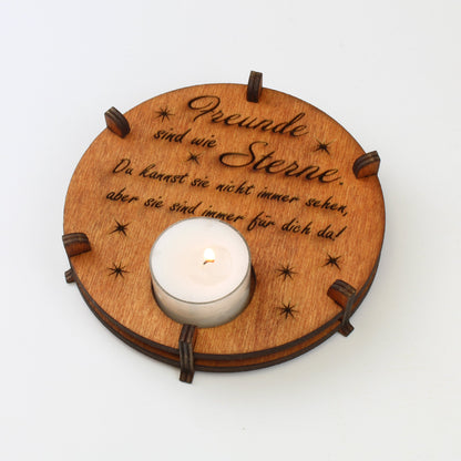 Teelichthalter Spruch "Freunde", Holz - Nanino Design Onlineshop -