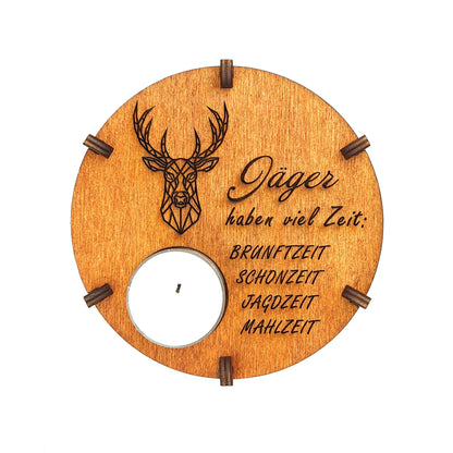 Teelichthalter Spruch "Jäger", Holz - Nanino Design Onlineshop -