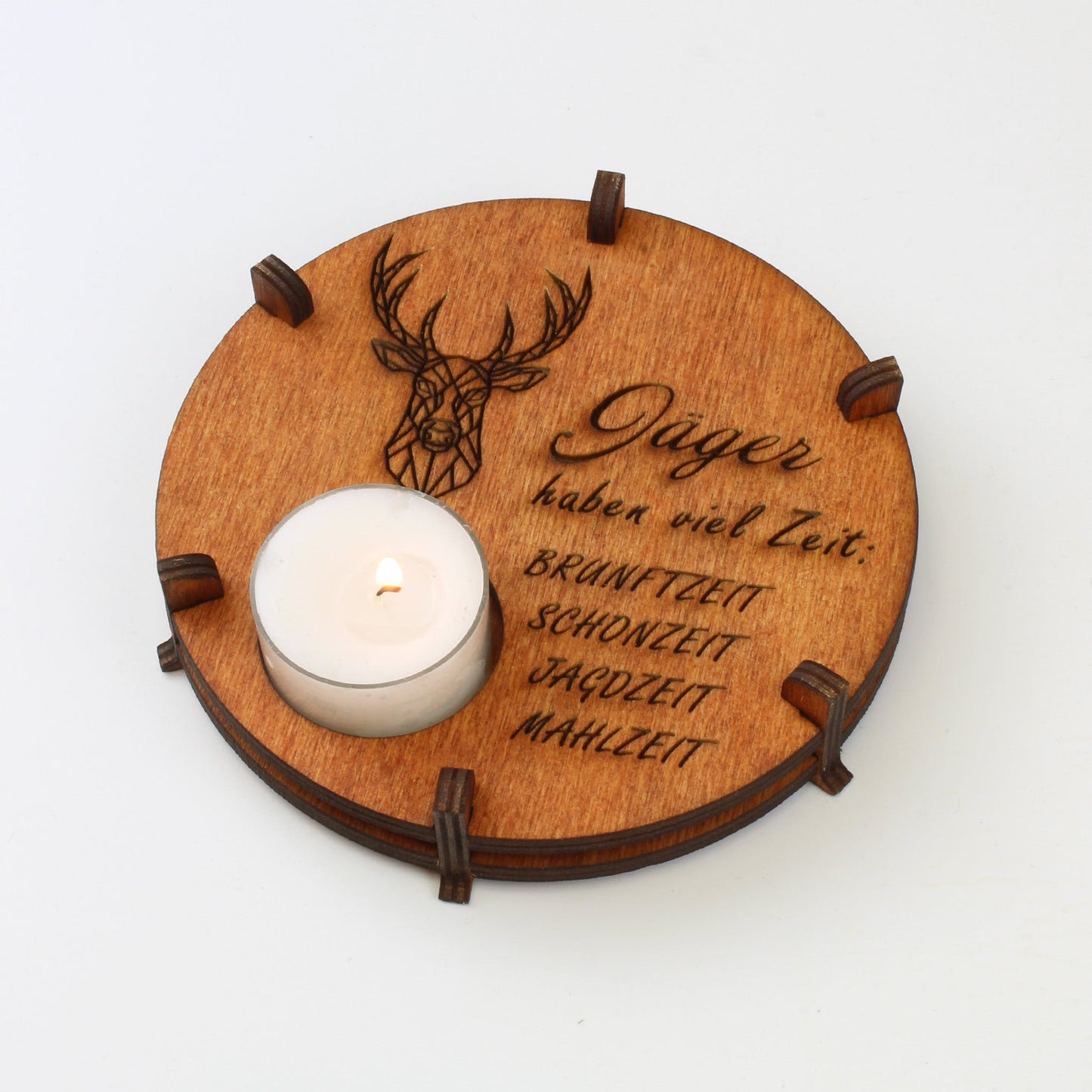 Teelichthalter Spruch "Jäger", Holz - Nanino Design Onlineshop -