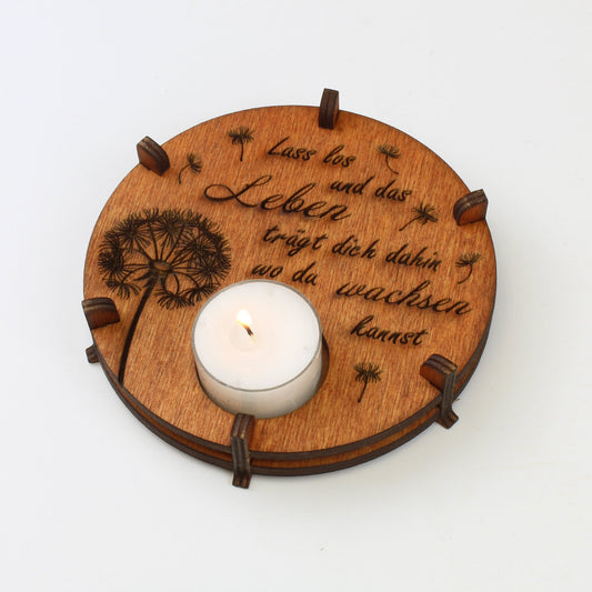 Teelichthalter Spruch "Leben", Holz - Nanino Design Onlineshop -