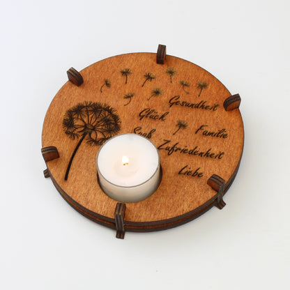 Teelichthalter Spruch "Pusteblume", Holz - Nanino Design Onlineshop -