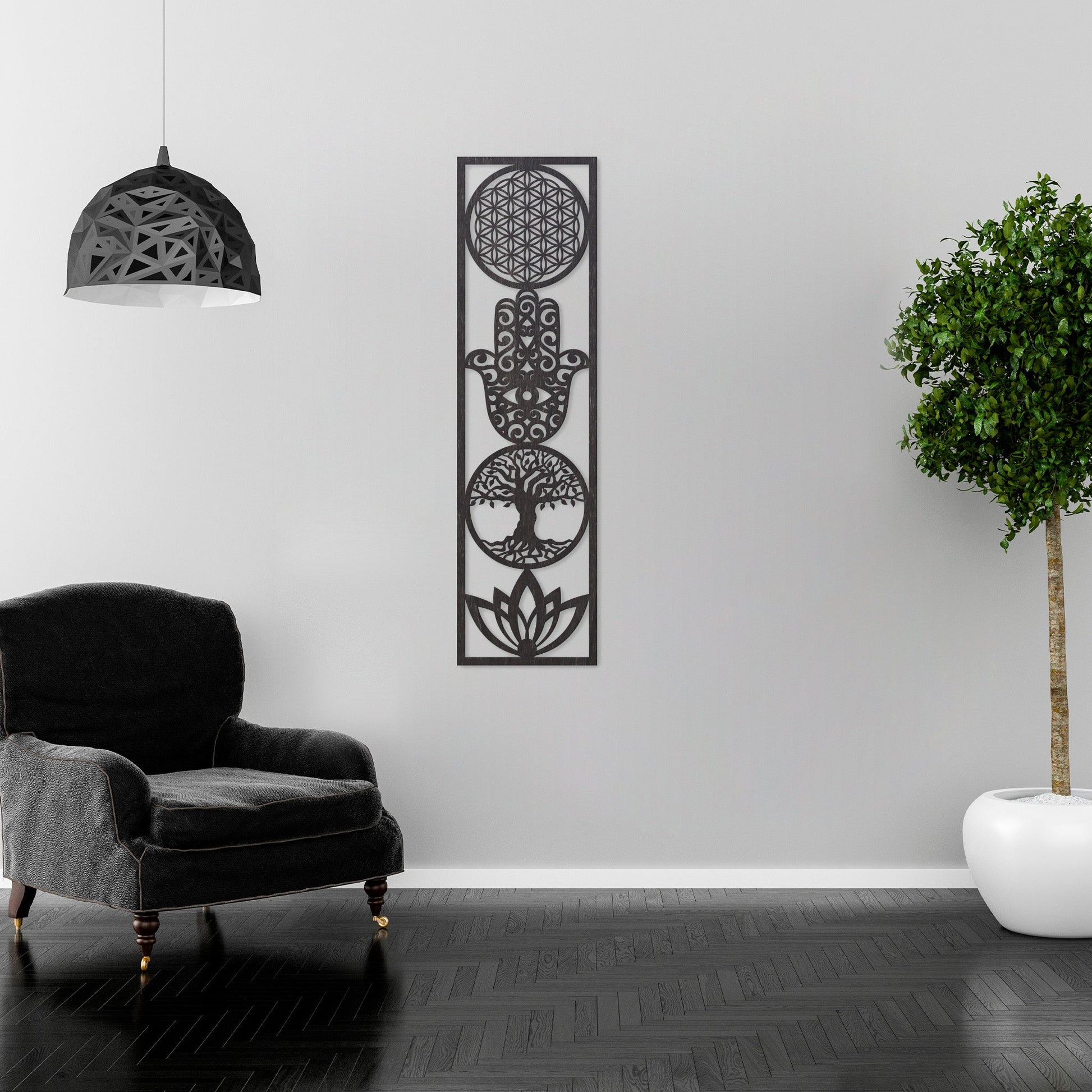 Wandbild "4 Symbole", Hochformat aus Holz - Nanino Design Onlineshop -
