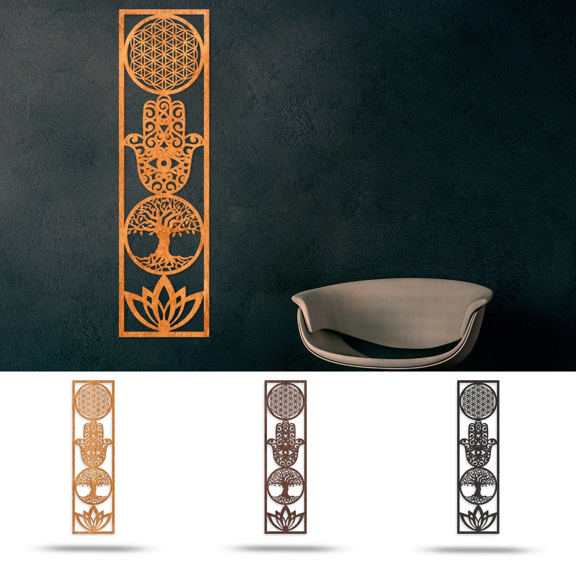 Wandbild "4 Symbole", Hochformat aus Holz - Nanino Design Onlineshop -