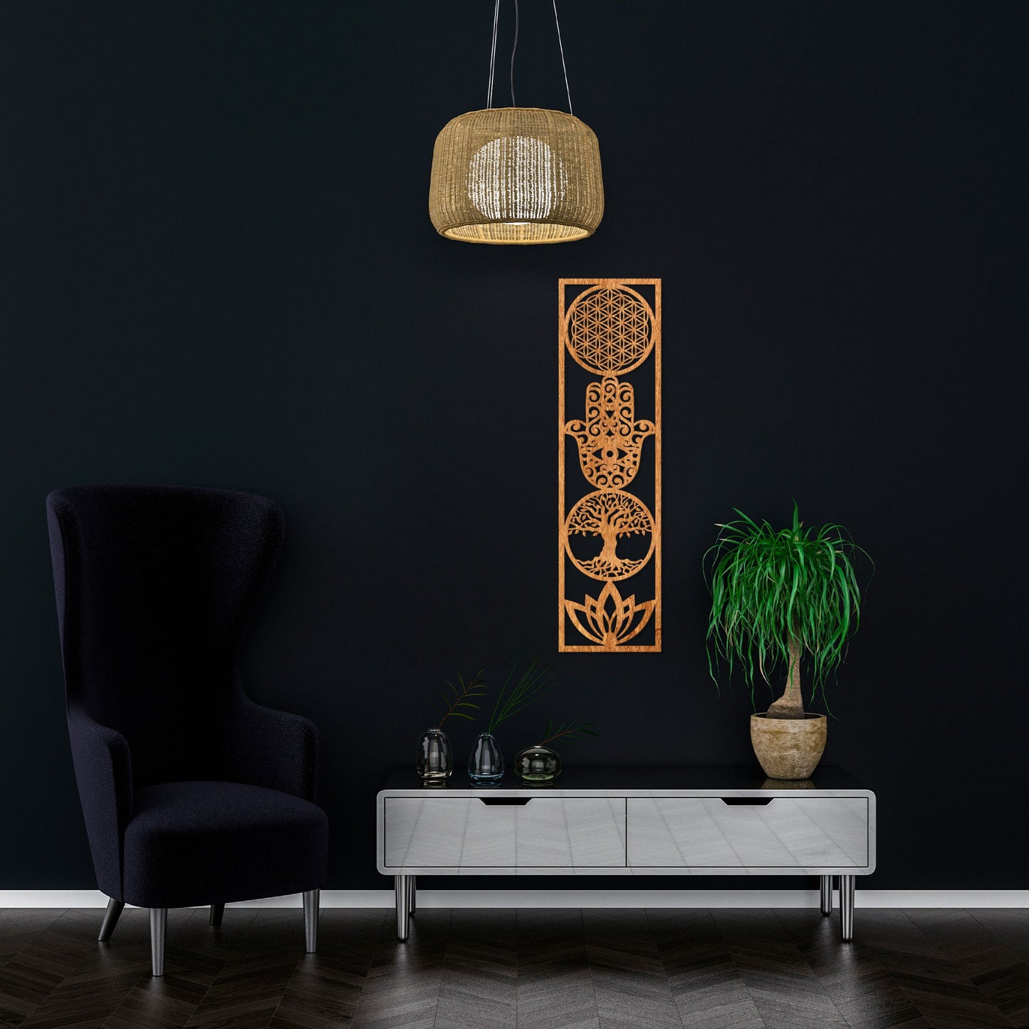 Wandbild "4 Symbole", Hochformat aus Holz - Nanino Design Onlineshop -