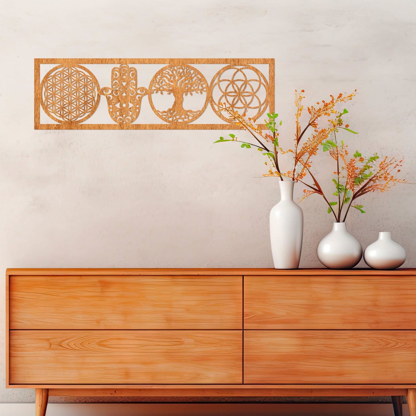 Wandbild "4 Symbole", Querformat aus Holz - Nanino Design Onlineshop -