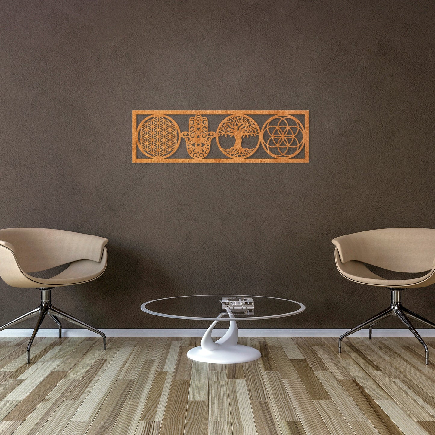 Wandbild "4 Symbole", Querformat aus Holz - Nanino Design Onlineshop -