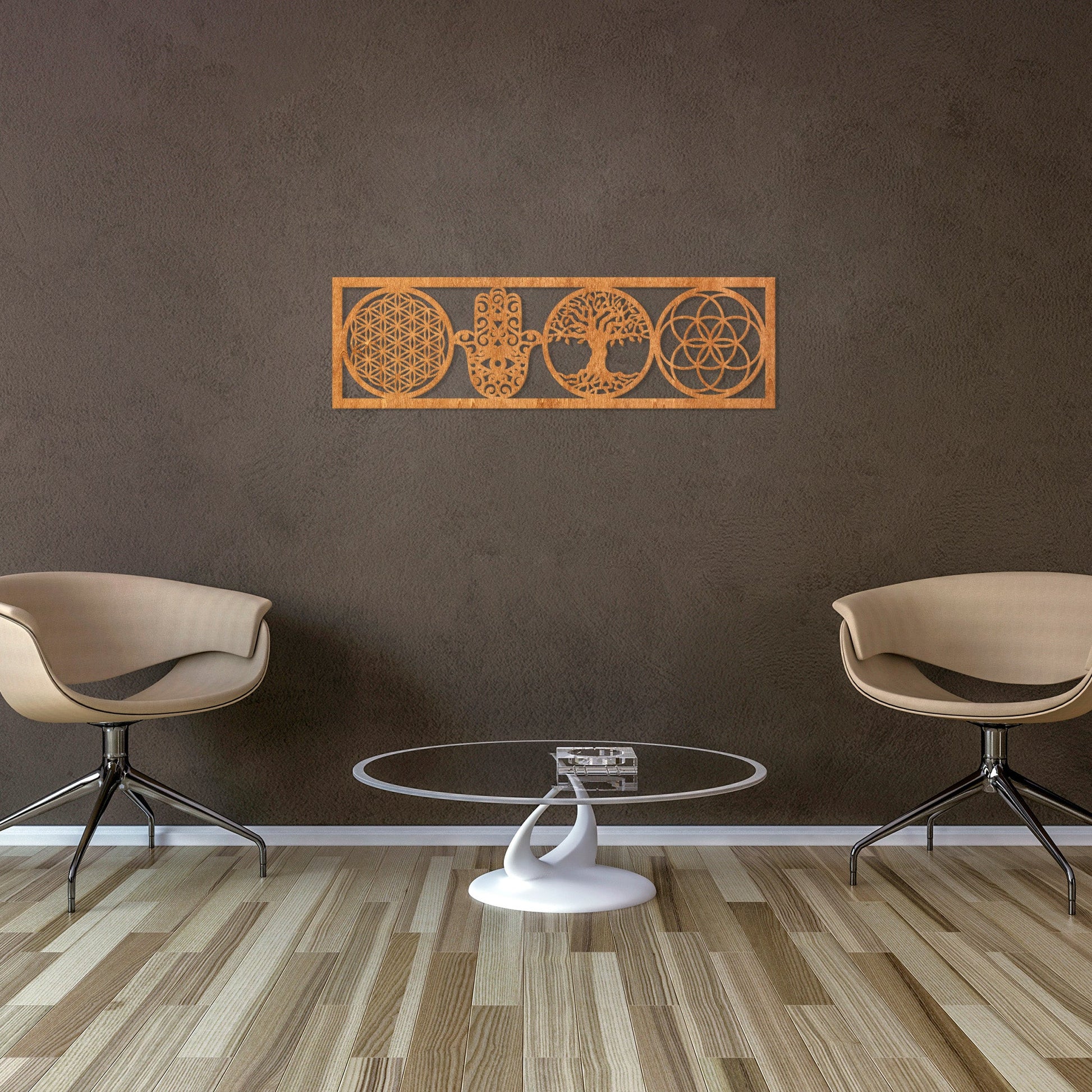Wandbild "4 Symbole", Querformat aus Holz - Nanino Design Onlineshop -