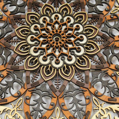 Wandbild Holz "Mandala V2 Naturfarben" 8-lagig, 80cm - Nanino Design Onlineshop -