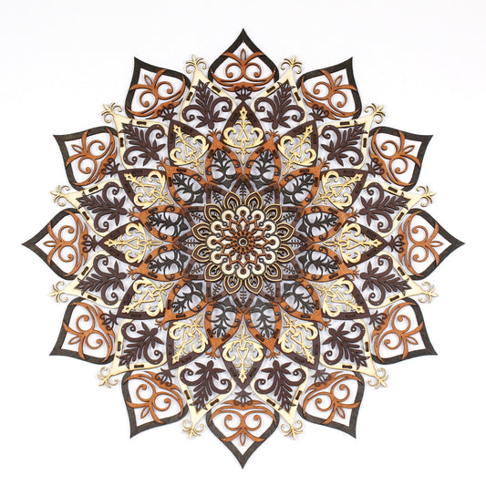 Wandbild Holz "Mandala V2 Naturfarben" 8-lagig, 80cm - Nanino Design Onlineshop -