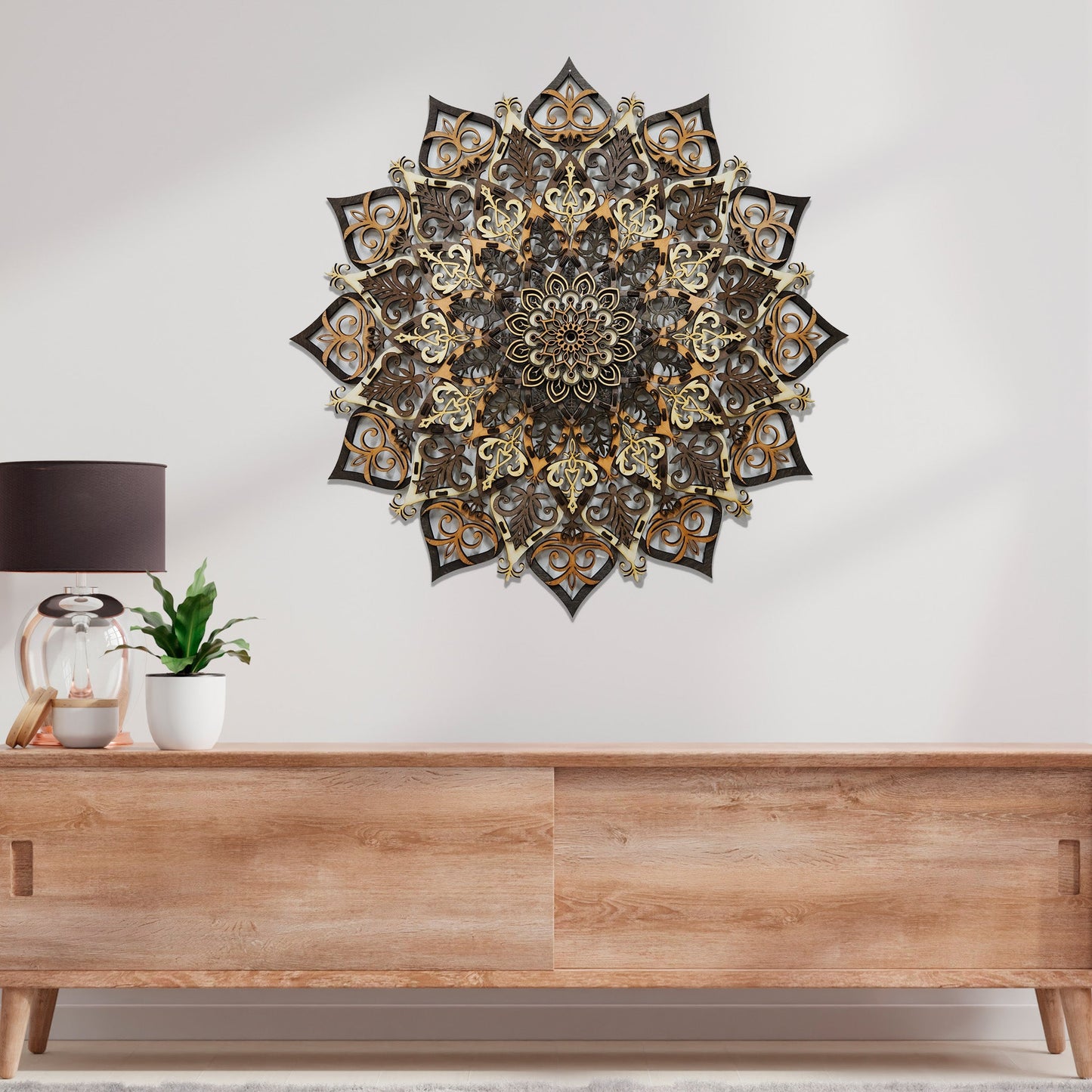 Wandbild Holz "Mandala V2 Naturfarben" 8-lagig, 80cm - Nanino Design Onlineshop -