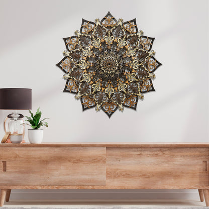 Wandbild Holz "Mandala V2 Naturfarben" 8-lagig, 80cm - Nanino Design Onlineshop -