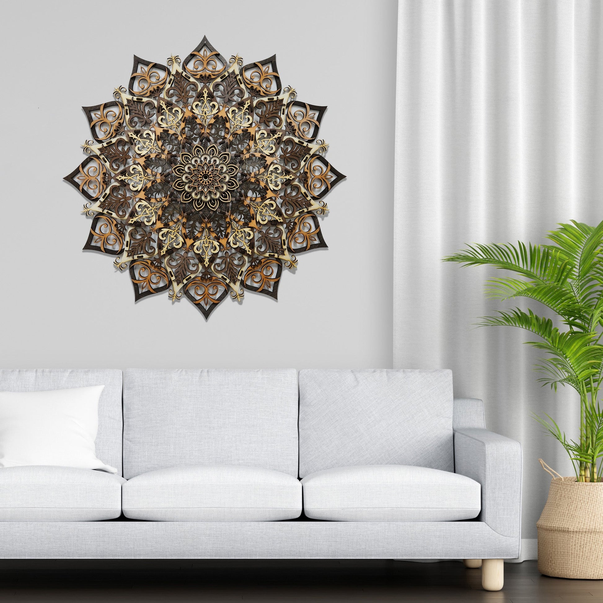 Wandbild Holz "Mandala V2 Naturfarben" 8-lagig, 80cm - Nanino Design Onlineshop -