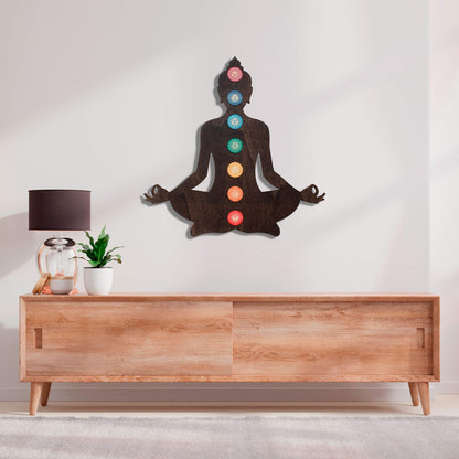 Wandbild Holz "Meditierender Buddha mit 7 Chakren" - Nanino Design Onlineshop -