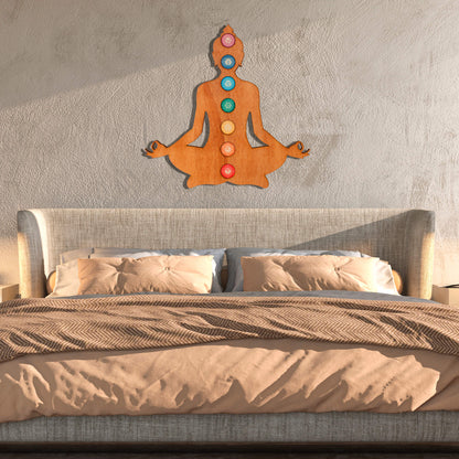 Wandbild Holz "Meditierender Buddha mit 7 Chakren" - Nanino Design Onlineshop -